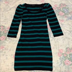 Mid sleeve striped teal bodycon dress